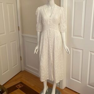 NWT White Eyelet Midi Dress by Rihoas Size M